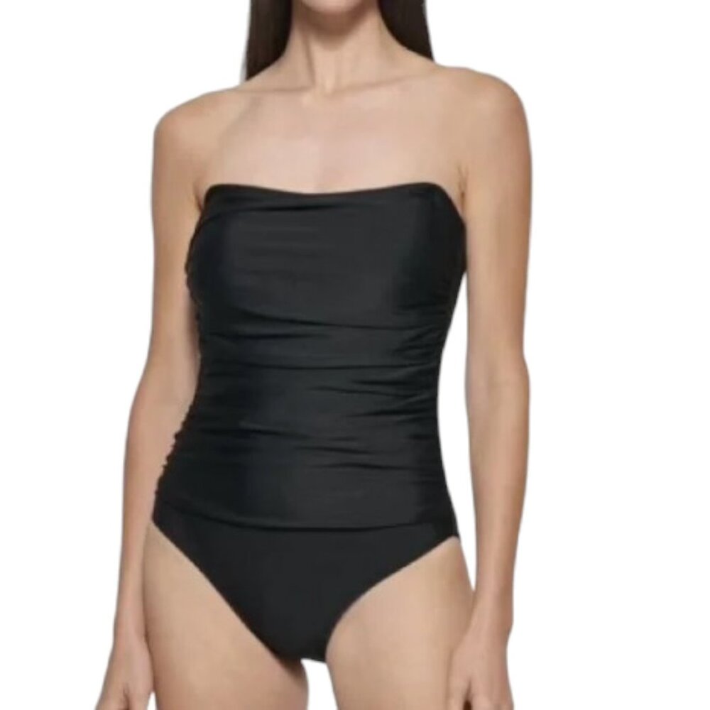 Dkny Black One Piece Front Shirring Bathing Suit Swim Suit NWT Size S